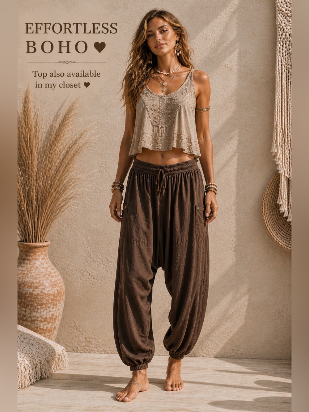 Rhea Sundance Pants Brown One Size Boho Harem Drop Crotch NWT
